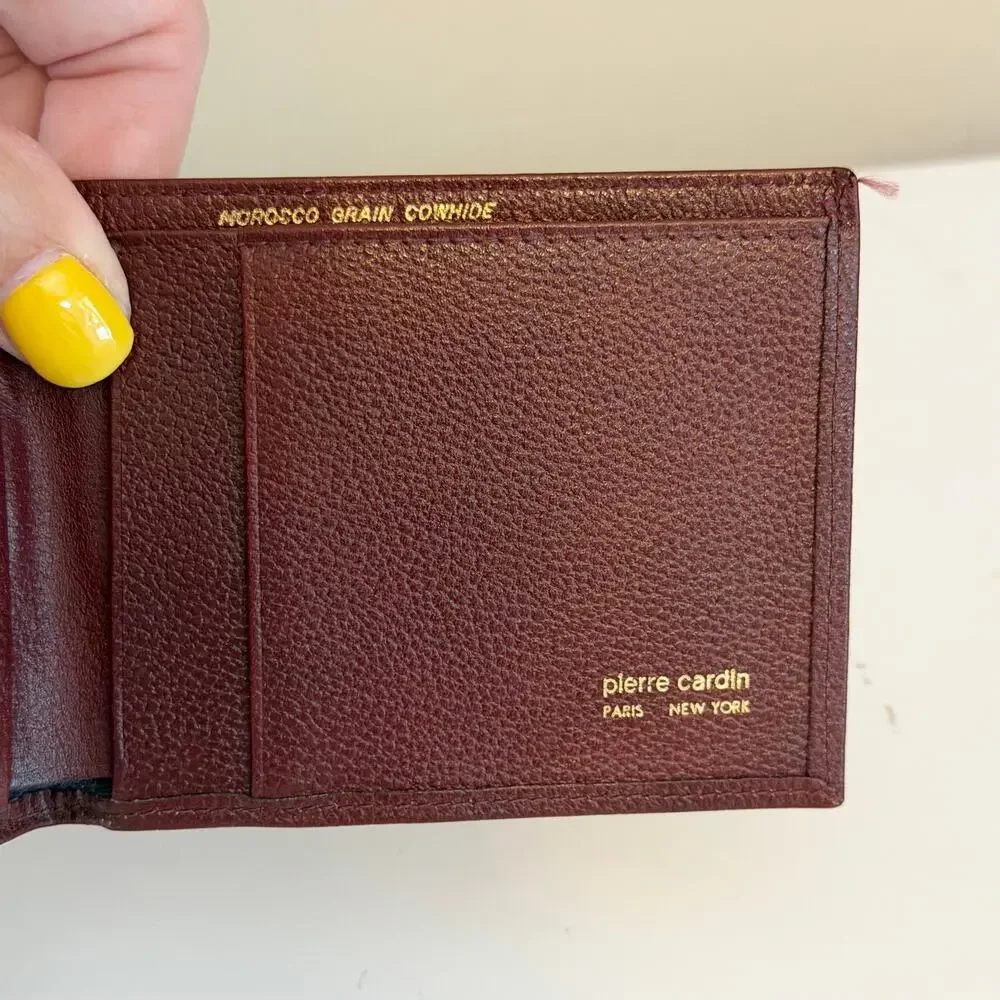 Pierre Cardin Bifold Wallet OS Dark Red Cowhide Leather Vintage Classic Luxury